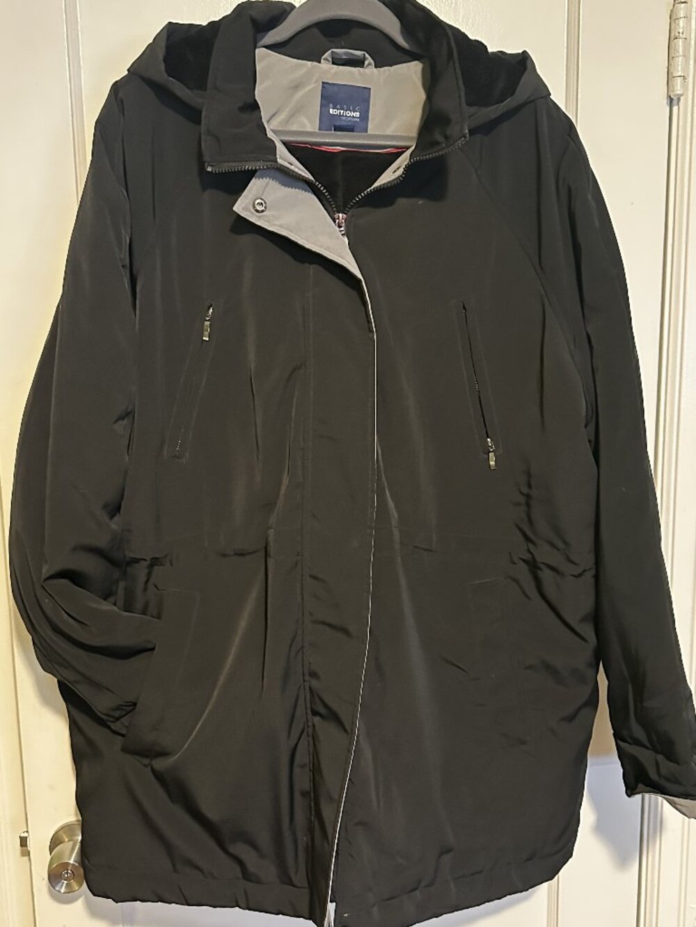 Basic Editions Men’s Hooded Winter Parka Jacket, Black/Gray, Sz 2x